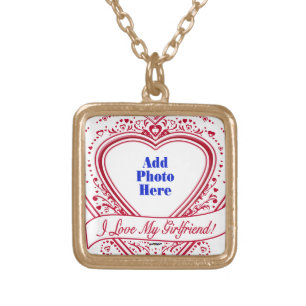 I Love My Girlfriend! Photo Red Hearts Gold Plated Necklace