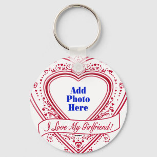 I Love My Girlfriend! Photo Red Hearts Keychain