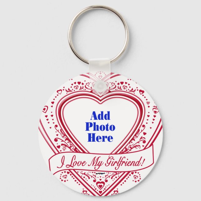 I Love My Girlfriend! Photo Red Hearts Keychain (Front)