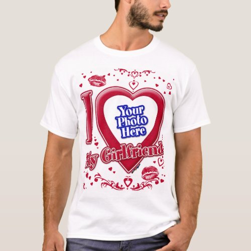 I Love My Girlfriend Photo Red Hearts Kiss T_Shirt