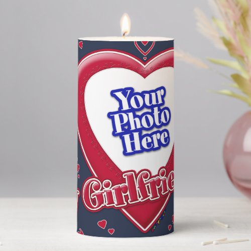 I Love My Girlfriend Photo Red Hearts Navy Pillar Candle