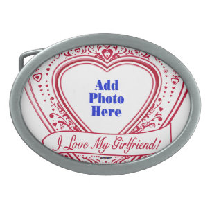 I Love My Girlfriend! Photo Red Hearts Oval Belt Buckle