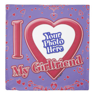I Love My Girlfriend Photo Red Hearts Purple Duvet Cover