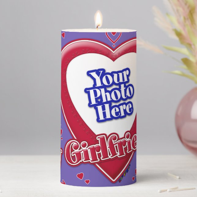 I Love My Girlfriend Photo Red Hearts Purple Pillar Candle (In Situ)