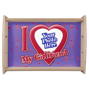 I Love My Girlfriend Photo Red Hearts Purple Serving Tray