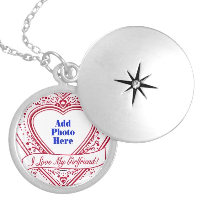 I Love My Girlfriend! Photo Red Hearts Silver Plated Necklace (Front)