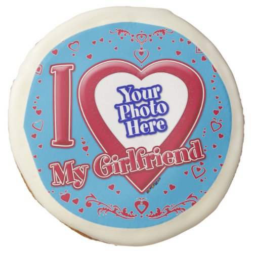 I Love My Girlfriend Photo Red Hearts Teal Sugar Cookie