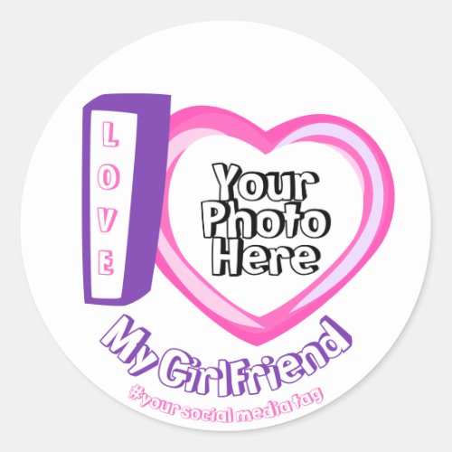 I love My Girlfriend Photo Valentines Day Pink Classic Round Sticker
