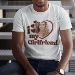 I Love My Girlfriend Pink Brown Photo T-Shirt<br><div class="desc">Looking for a unique and romantic gift? Look no further than this custom I Love My Girlfriend photo shirt! Simply upload a photo of yourself, and we will print it onto a shirt for you. This shirt is perfect for anniversaries, Valentine's Day, or any other special occasion. Order yours today!...</div>