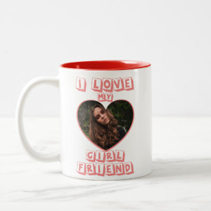 I Love My Girlfriend Pink Heart Custom Photo Two-Tone Coffee Mug