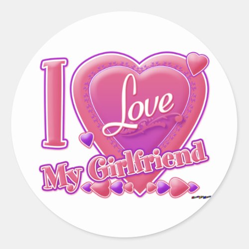 I Love My Girlfriend pinkpurple _ hearts Classic Round Sticker