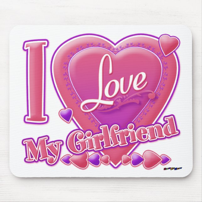 I Love My Girlfriend pink/purple - hearts Mouse Pad (Front)