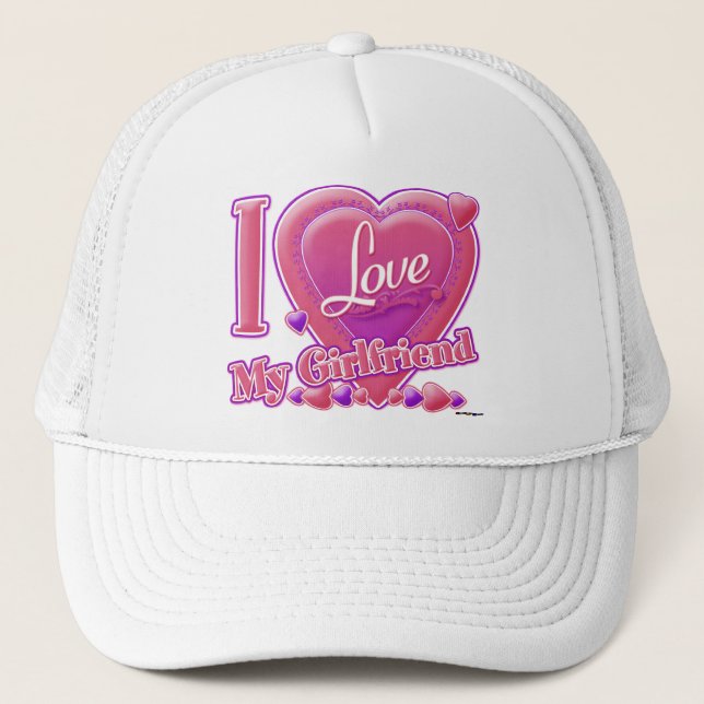 I Love My Girlfriend pink/purple - hearts Trucker Hat (Front)