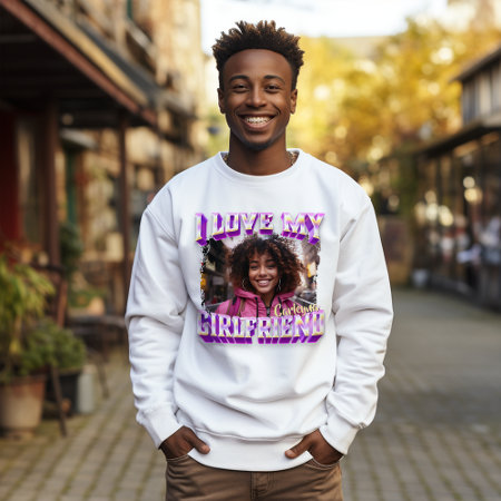 I Love My Girlfriend Purple Bootleg Rapper Photo Sweatshirt