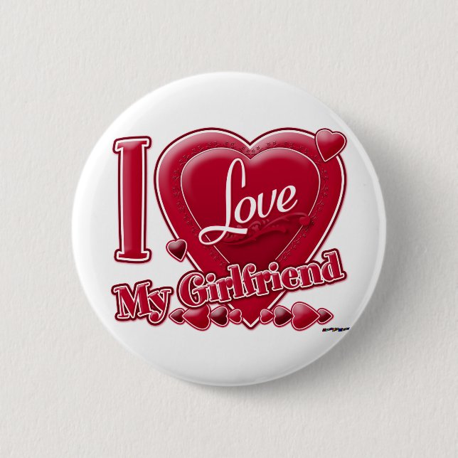 I Love My Girlfriend red - heart Button (Front)