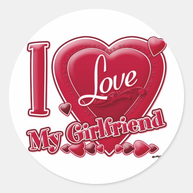 I Love My Girlfriend red - heart Classic Round Sticker (Front)
