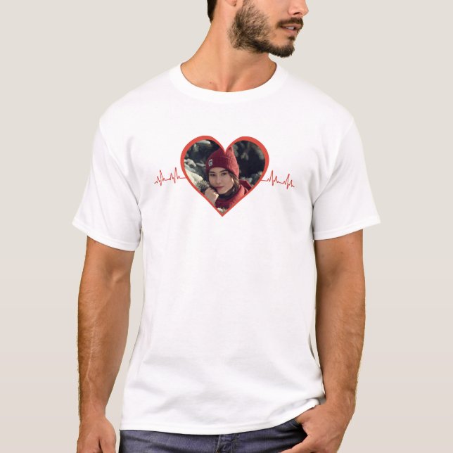 I Love My Girlfriend Red heartbeat Custom Photo T-Shirt (Front)