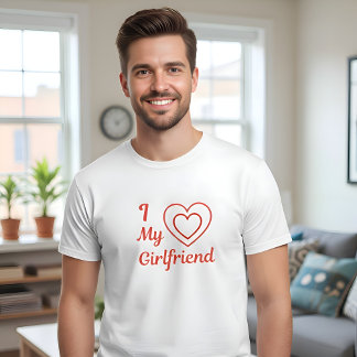 I Love My Girlfriend Red Hearts Calligraphy Script T-Shirt