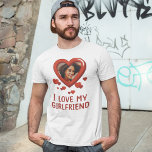I Love My Girlfriend T-Shirt<br><div class="desc">Couple goals t-shirt featuring the saying "I love my girlfriend", with a photo in the shape of a love heart, and a scattering of little red hearts. Gift your boyfriend this cute t-shirt for his birthday, christmas or valentines day. Photo tip: Crop your photo into a square before uploading ensuring...</div>