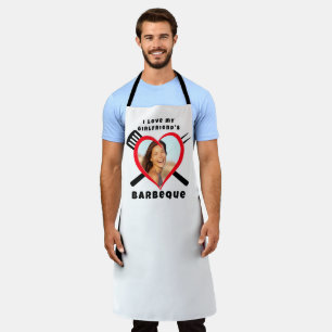 I Love My Girlfriend's BBQ Heart Custom Photo Name Apron