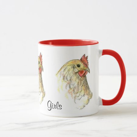 I Love My Girls Chicken Hen Bird Drawing Mug