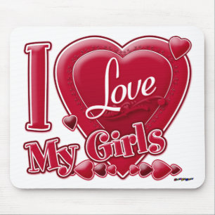 I Love My Girls red - heart Mouse Pad