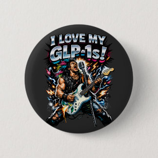 I Love My GLP-1s Rock Guitarist Neon Graphic Button