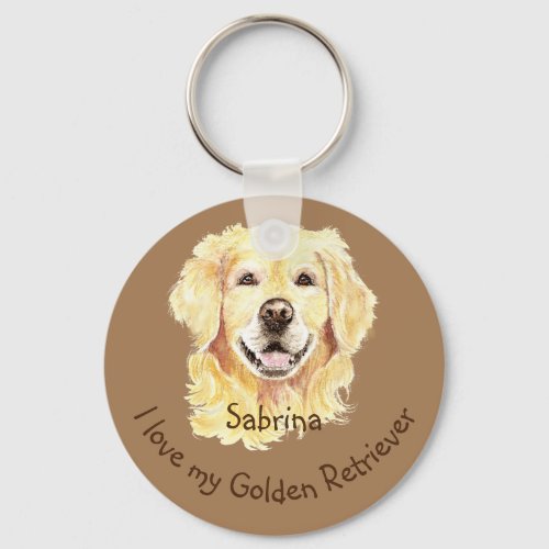 I Love my Golden Retriever Custom Name Dog Keychain