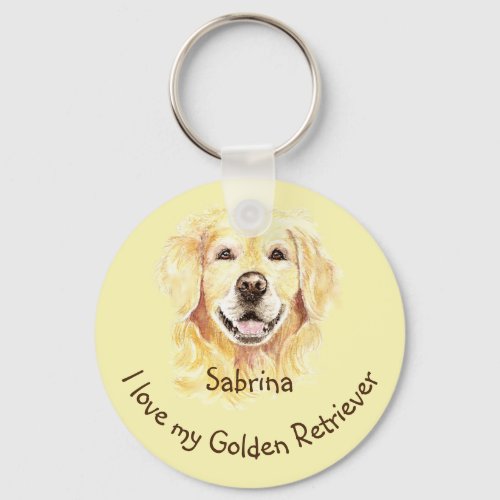 I Love my Golden Retriever Custom Name Dog Keychain