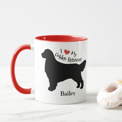 I Love My Golden Retriever Custom Name Silhouette Mug