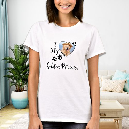 I Love My Golden Retriever Cute Heart Dog Photo T_Shirt