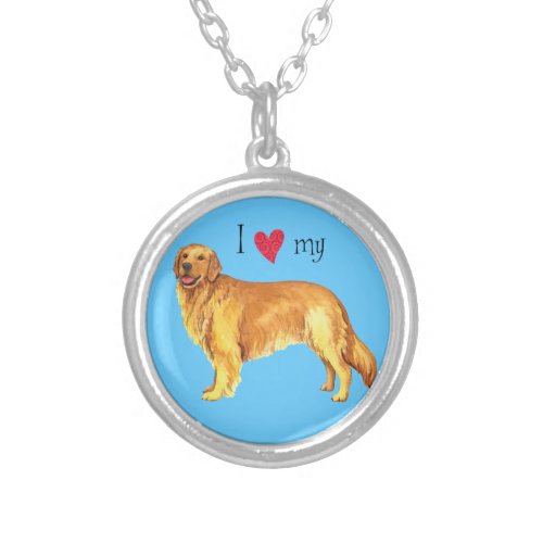I Love my Golden Retriever Silver Plated Necklace