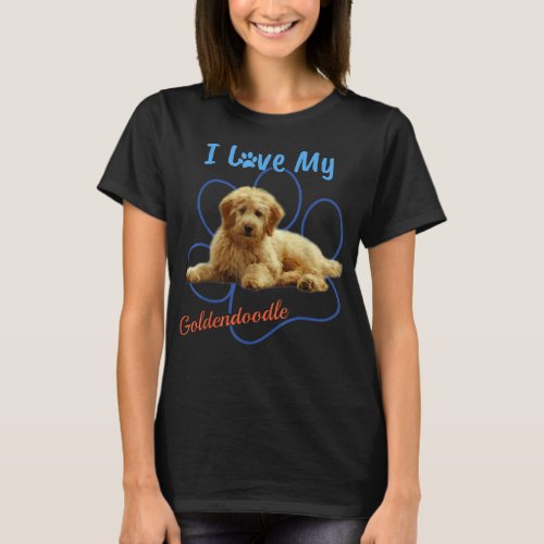 I Love My Goldendoodle Best Dog Lover Paw Print T_Shirt