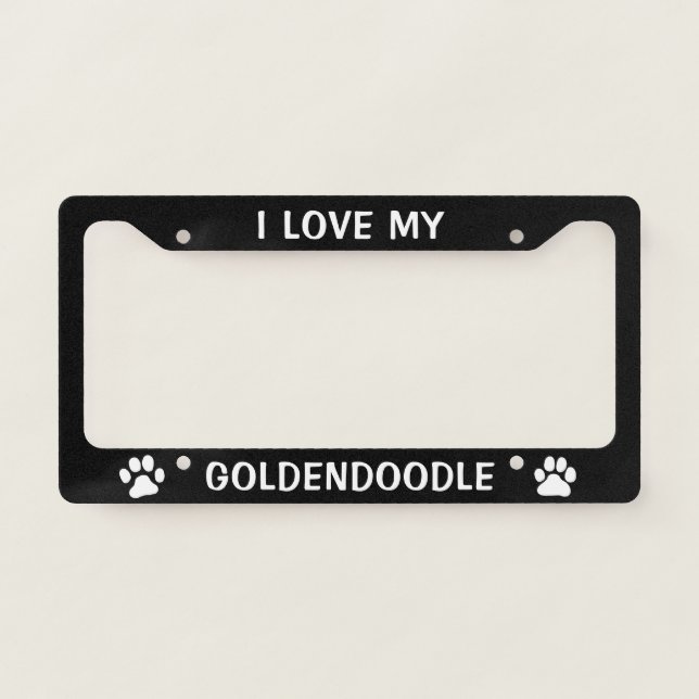 I Love My Goldendoodle - Paw Prints Custom License Plate Frame (Front)