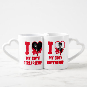 I Love My Goth Girlfriend Couple Red Heart Photo Coffee Mug Set