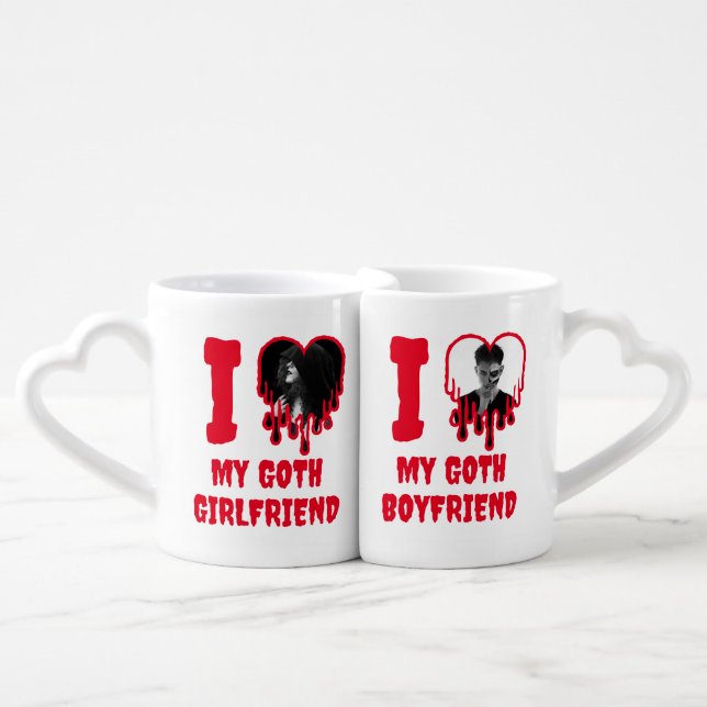 I Love My Goth Girlfriend Couple Red Heart Photo Coffee Mug Set (Front Nesting)