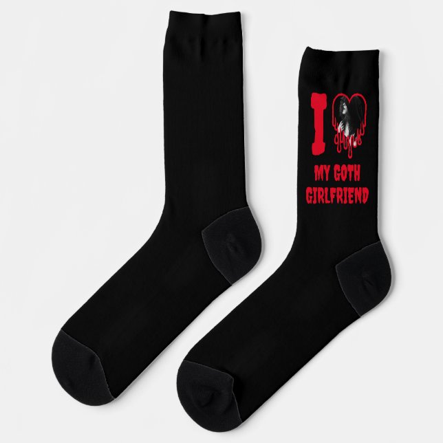 I Love My Goth Girlfriend Dripping Red Heart Photo Socks (Left)