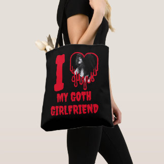 I Love My Goth Girlfriend Dripping Red Heart Photo Tote Bag