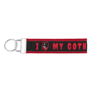 I Love My Goth Girlfriend Dripping Red Heart Photo Wrist Keychain