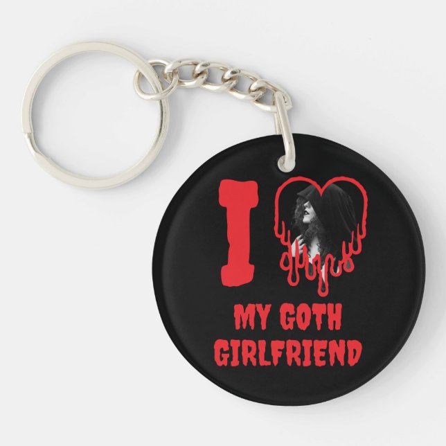 I Love My Goth Girlfriend Red Heart Photo Keychain (Front)
