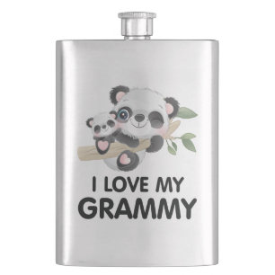 I Love My Grammy Cute Baby and Adult Pandas Flask