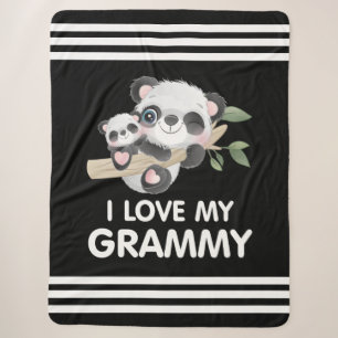 I Love My Grammy Cute Baby and Adult Pandas Sherpa Blanket