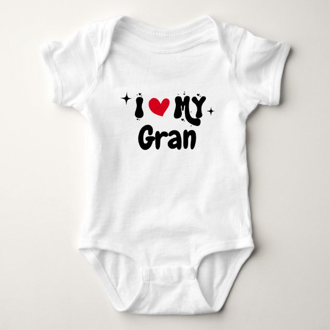 I Love My Gran Retro Stars Customizable Newborn  Baby Bodysuit (Front)