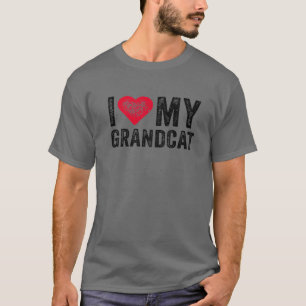 I Love My Grandcat Red Heart Cat Pet Lover Funny V T-Shirt