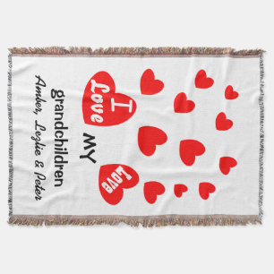 I Love My Grandchildren Custom Names Hearts A08 Throw Blanket