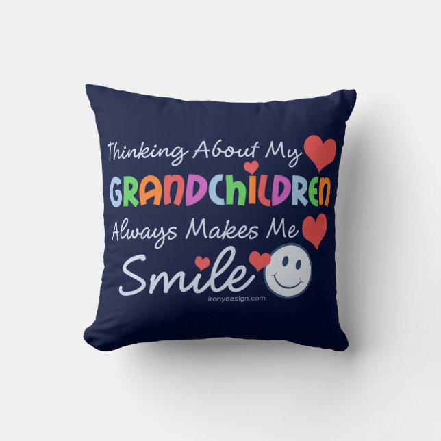I Love My Grandchildren Cute Blue Throw Pillow (Front)
