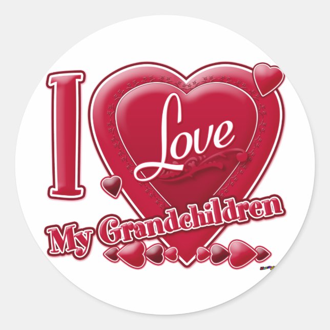 I Love My Grandchildren red hearts Classic Round Sticker (Front)