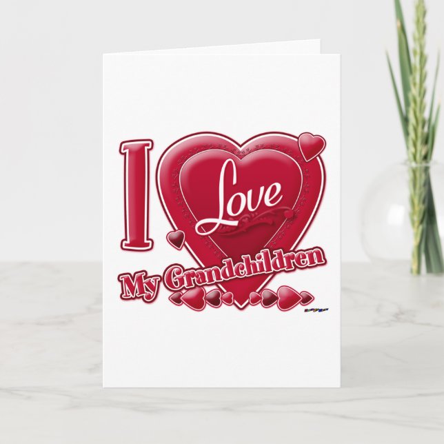 I Love My Grandchildren red hearts Holiday Card (Front)
