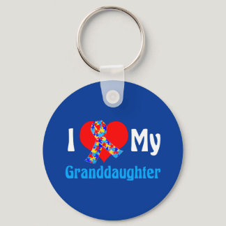 I Love My Granddaughter Autism Grandma Blue Ribbon Keychain