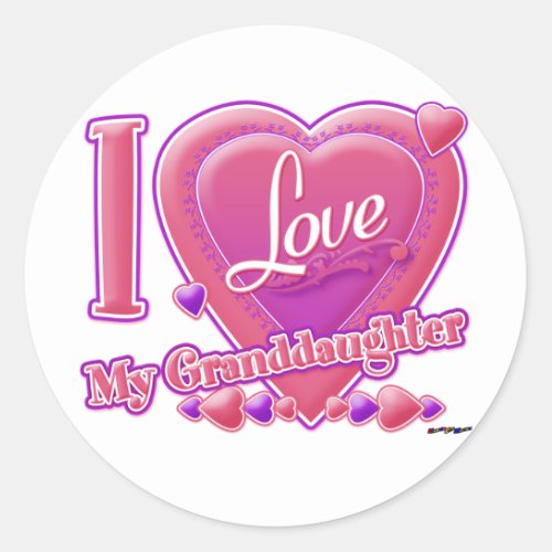 I Love My Granddaughter pinkpurple _ heart Classic Round Sticker